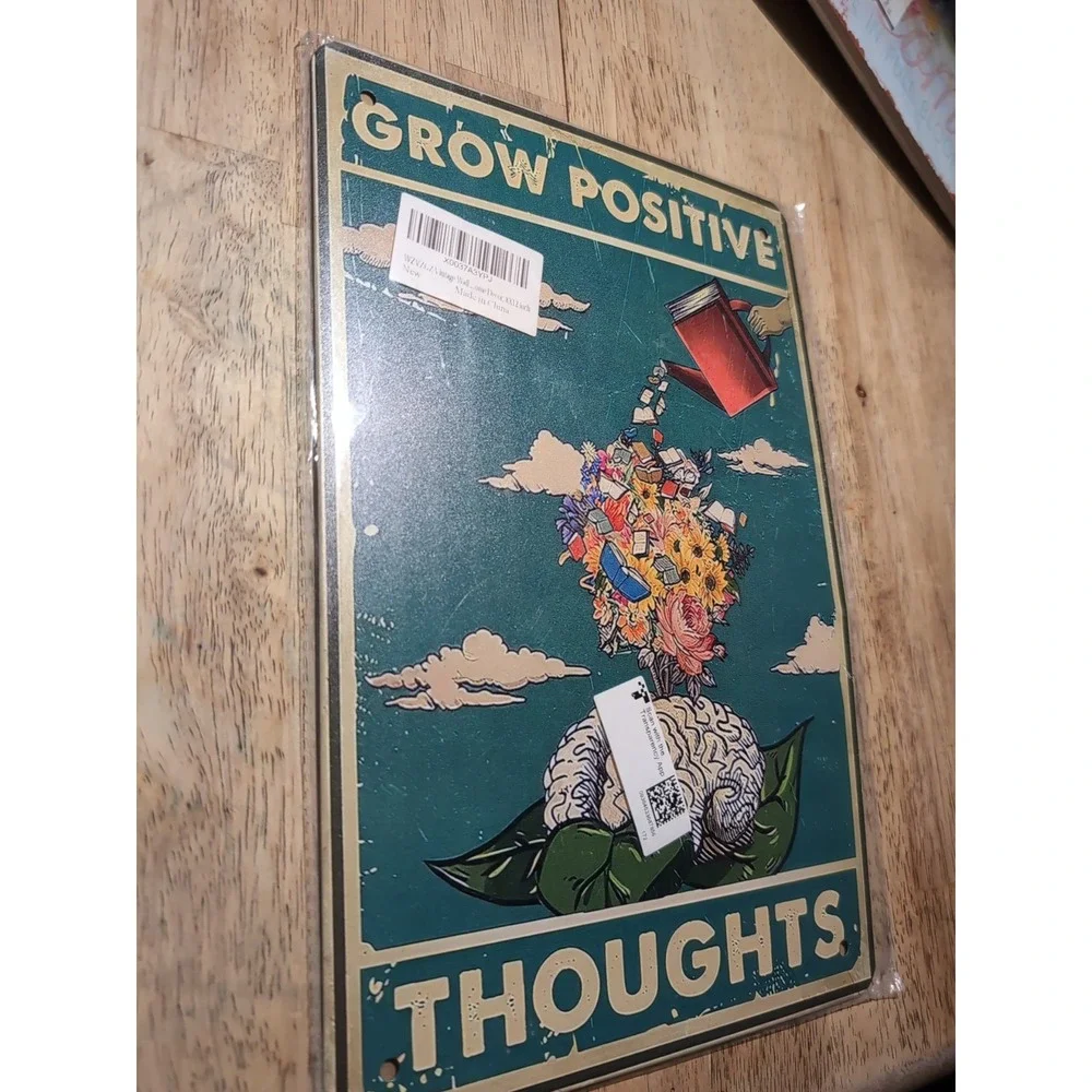 Grow Positive Thoughts-Steel Decor Sign 12x8 See Pics‎ Slight Dents